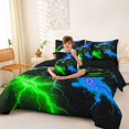thumbnail image 4 of Manfei Neon Green Sports Car 7pcs Queen Bedding,Electric Spark Pattern Bedding Comforter Set Queen,Black Reversible, 4 of 7