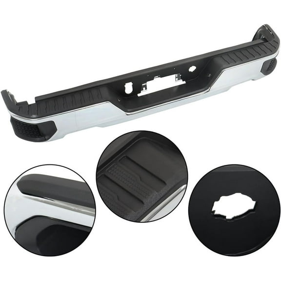 Genrics Chrome Rear Bumper Assembly Replacement for Chevy Silverado GMC Sierra 1500 2019-2023 without Park Assist Sensors GM1103218