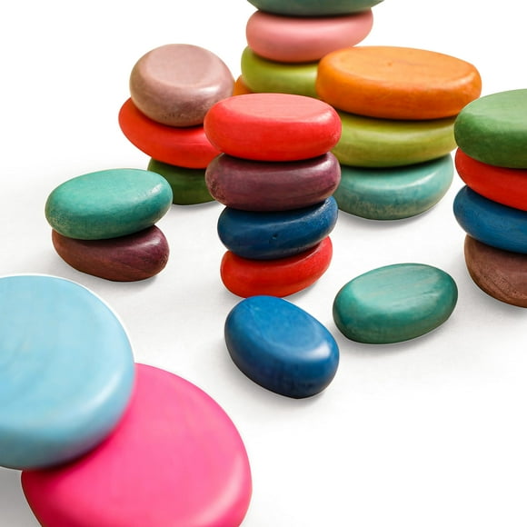 Oessuf 16 piezas de rocas apilables de madera extragrandes: juguetes Montessori seguros para niños de 1 a 3 años Bloques de madera Waldorf para niños pequeños 1 a 3 piedras apilables suaves para niños