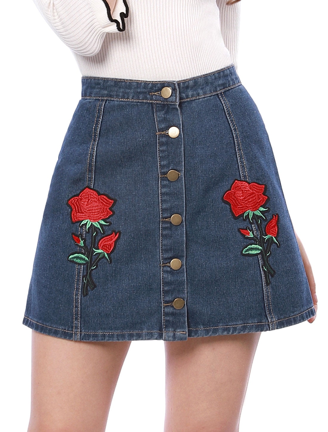 a line denim skirt button front