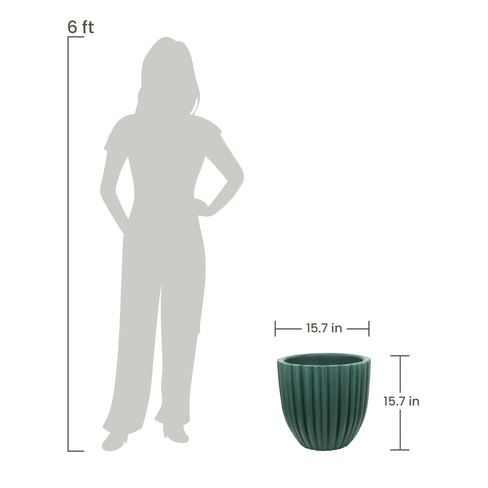 Ecobo 15.7" Tall, Eco-Friendly Round Pot Planter, Cocoa Indoor/Outdoor use, Durable, Versatile & Lightweight, Designed by Brazilian Artisans, Contemporary All-Weather Design – Green