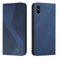 thumbnail image 1 of Funda tipo cartera de cuero magnético texturizado con patrón en S para iPhone X/XS: alta resistencia magnética, ranuras para tarjetas, antiarañazos y protección duradera., 1 of 5