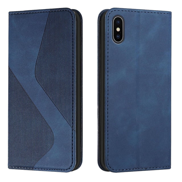Funda tipo cartera de cuero magnético texturizado con patrón en S para iPhone X/XS: alta resistencia magnética, ranuras para tarjetas, antiarañazos y protección duradera.