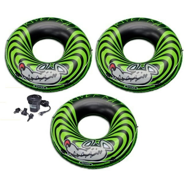 INTEX River Rat Inflatable Floating Tube Raft (Set of 3) & Quick Fill Air Pump - Walmart.com