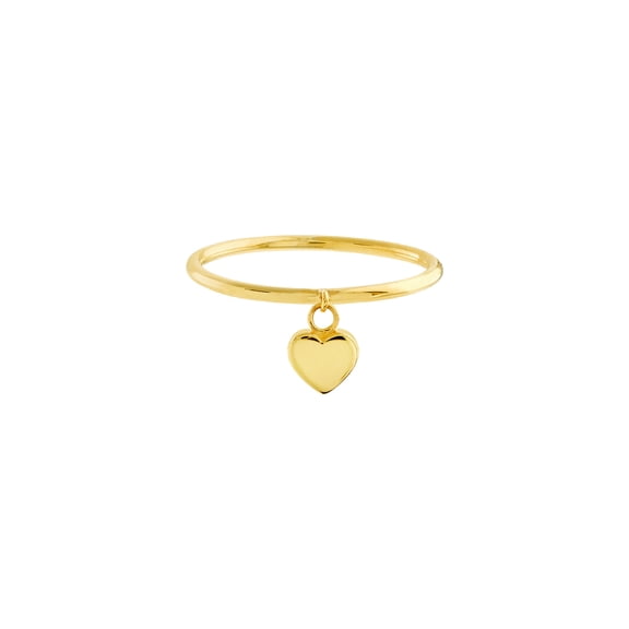 14k Yellow Gold Dangle Love Heart Wire Ring Size 8 Statement Ring for Women