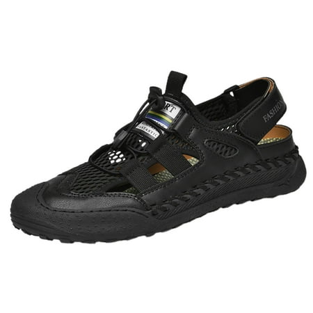 

PEASKJP Summer Men s Mesh Casual Sandals Outdoor Water Proof and Slip Beach Shoes Breathable Shoes Mens Recovery Sandals (Black 9.5)