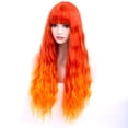 thumbnail image 4 of RightOn 27" Ombre Orange Wig flame Wig Fire Wig Long Curly Orange Wig with Bangs Women Girls Synthetic Wig Flame Hair Wig with Wig Cap, 4 of 7