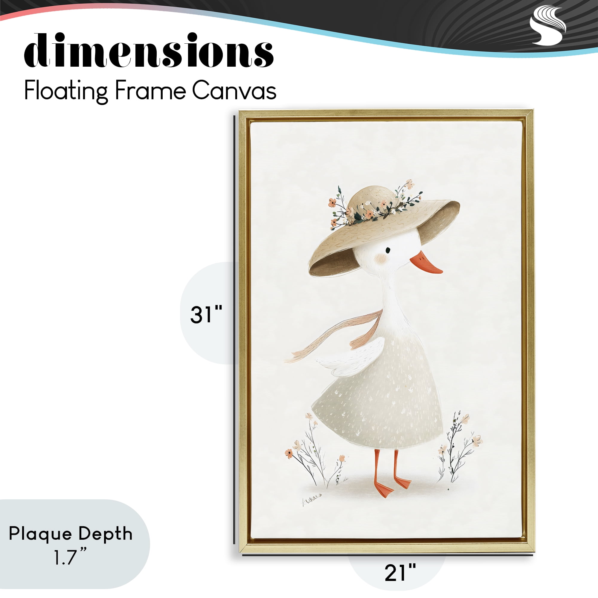Stupell Industries Charming Goose in Sunhat Gold Framed Floater Canvas Wall Art, design by Ink Drop Loft