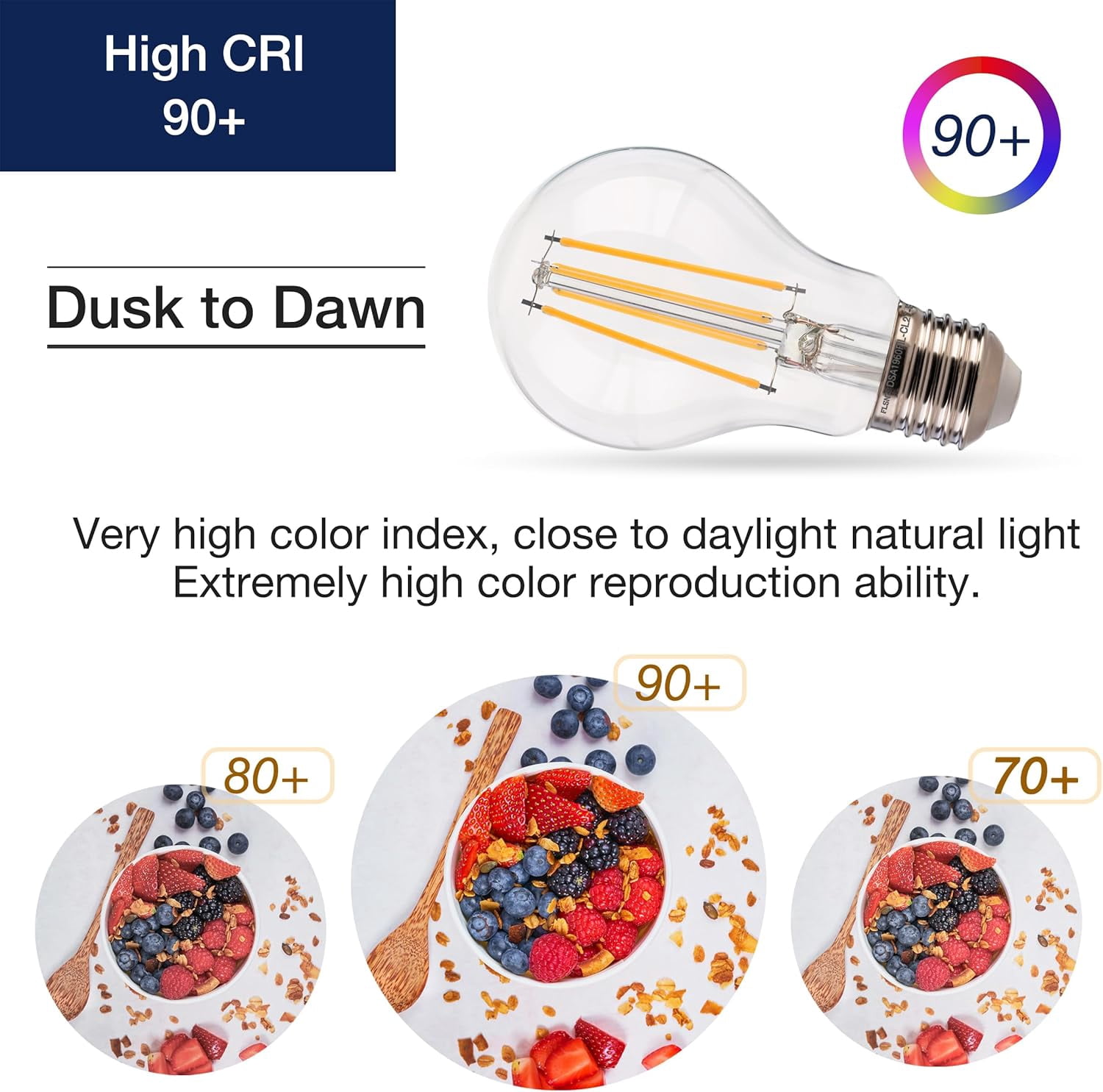 LUZIXIBO 4 Pack Dusk to Dawn Outdoor Sensor A19 LED Edison Bulbs, 8W (100W Eqv.), 1400LM,Vintage Filament E26 Base, Auto On/Off Photocell Automatic for Outdoor Lighting, 2700K Soft White