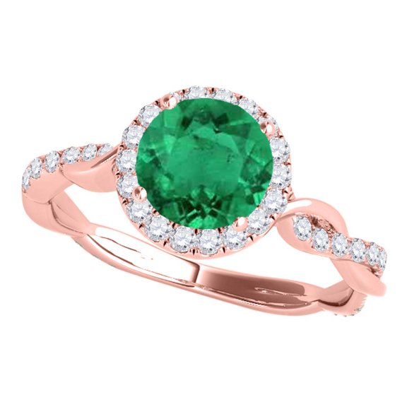 Aonejewelry 1.25 Ct. Ttw Interwine Shank Diamond and and Emerald Ring In 14k Rose Gold