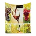 thumbnail image 1 of Wine Soft Flannel Fleece Throw Blanket, Habitat Collage Pouring Bottle and Leaves Farm Harvest Time in Autumn Village, Cozy Plush for Indoor and Outdoor Use, 60" x 80", Green Red, by Ambesonne, 1 of 6