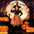 thumbnail image 2 of REDARER Girls Witch Cosplay Puff Long Sleeve Glitter Tulle Dress with Star Witch Hat for Halloween Party Trick or Treat Stage Performance Fancy Dress Outfit,10-11 Years, 2 of 7