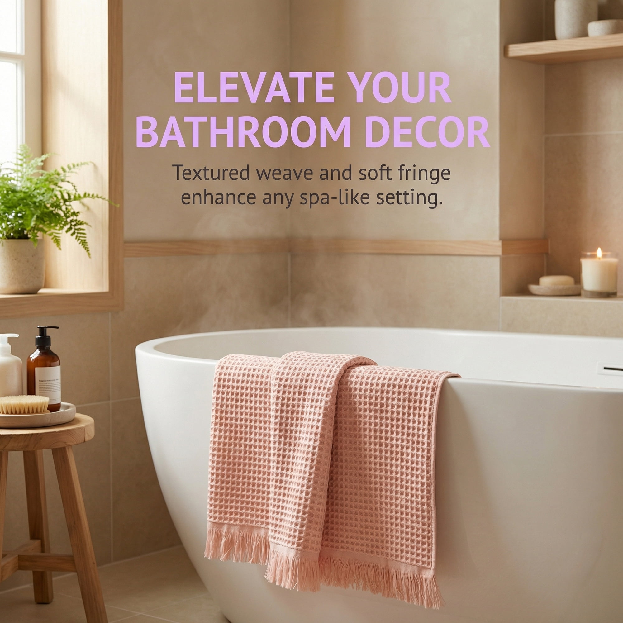 Unique Bargains 2Pcs Highly Absorbent Cotton Bath Towel Pink/Brown 71"x35"/55"x28"