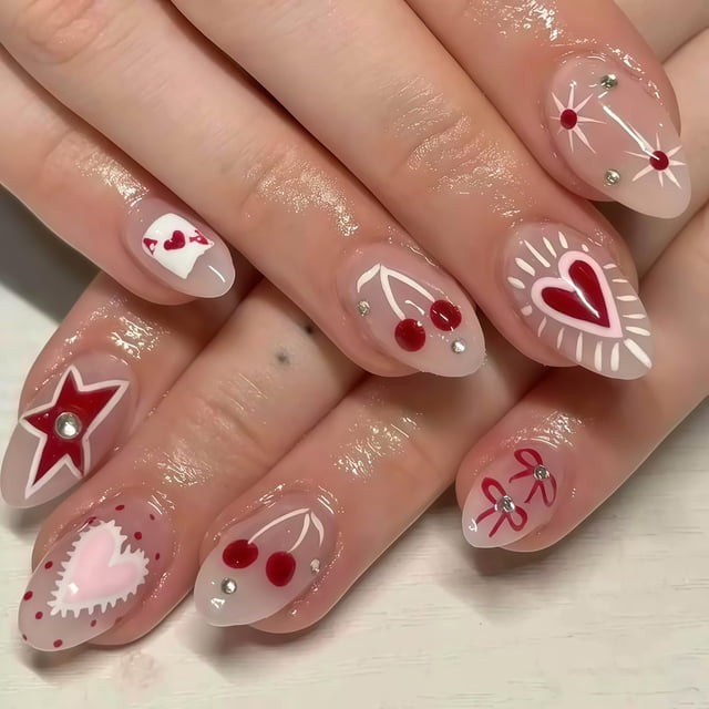 Uñas postizas press on GJJBQTT San Valentín 24 piezas corazón rojo