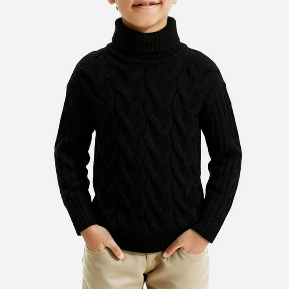 ZOYOEN Boy Cable Chunky Sweaters- Long Sleeve Warm Turtleneck Casual Kids Winter Clothes Black Size 4 T