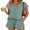 Green, variant on New Summer Women's 2-Piece Set V-Neck Button Top & Pocketed Drawstring Shorts for Home & Outdoor