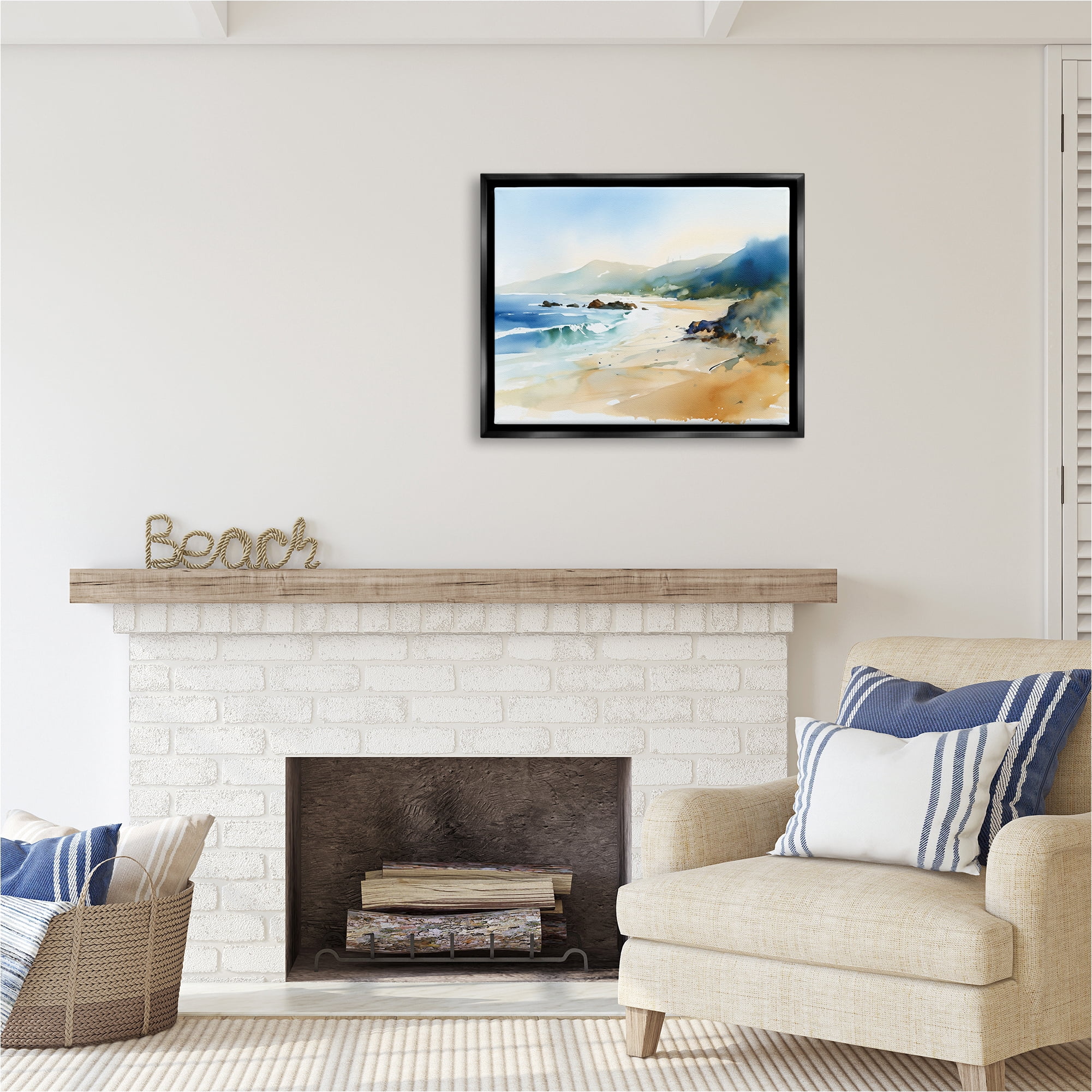 Stupell Industries Abstract Beach Scenery Landscape Painting Black Floater Framed Canvas Art Print Wall Art, 31 x 25