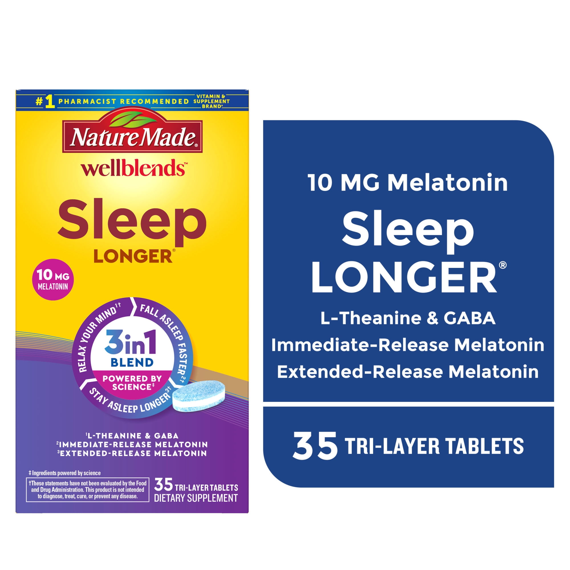 Nature Made Wellblends Sleep Longer Tri-Layer Tablets, Sleep Aid Supplement, 35 Count