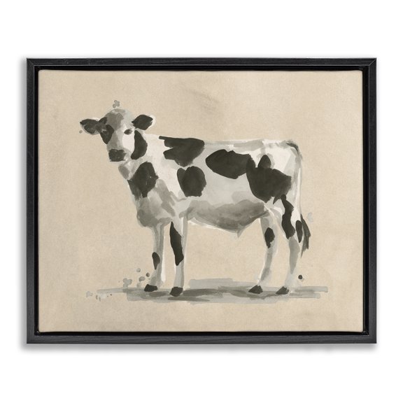 Stupell Industries Farmhouse Minimal Cow Black Floating Frame Canvas Art, 21 x 17, by June Erica Vess
