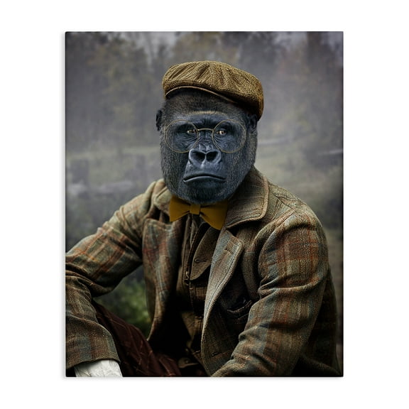 Stupell Industries Vintage Gorilla Portrait Animals & Insects Painting Gallery Wrapped Canvas Art Print Wall Art, 16 x 20