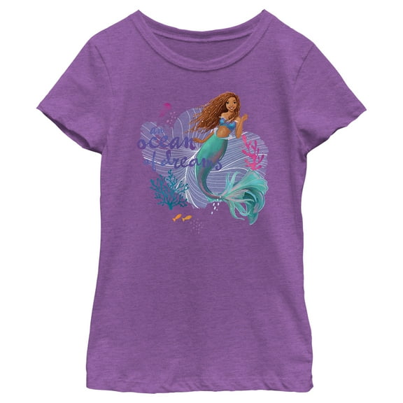 Girl's The Little Mermaid Ariel an Ocean of Dreams Scene  Graphic Tee Purple Berry X Large