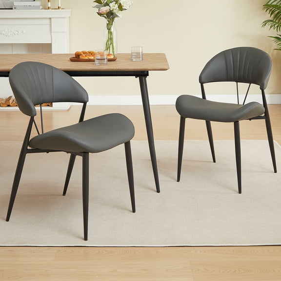 Dining Chairs Set of 2, Modern Dining Room Chairs Comfy Backrest Thick Upholstered Kitchen Chairs with Metal Legs Black(gray)