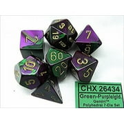 Chessex Polyhedral 7-Die Gemini Dice Set - Green & Purple with Gold CHX-26434