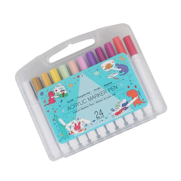 Multiple Color Acrylic Markers Pack of 24 for Printing Enthusiasts, Easy Washing Acrylic Marker Paint Art Brush Pen