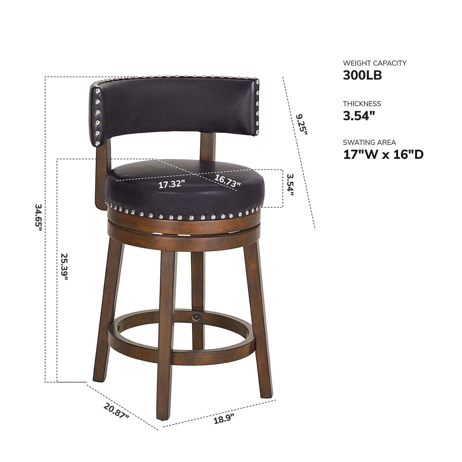AFO Upholstered Swivel Bar Stool Set of 4 with Back - 24 Inch Counter Height Chair for Kitchen Island, Dark Brown