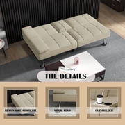 Bonzy Home Futon Versatile Sofa Bed with Cup Holders USB Port Foldable 2-Seater Guest Bed for Living Room, Ivory