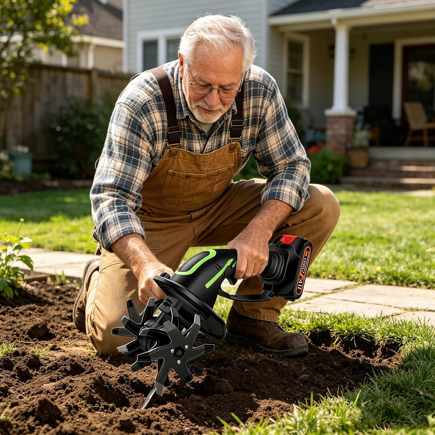 24V 2-in-1 Cordless Tiller & Cultivator with Extension Pole, 2×4.0Ah Batteries Electric Garden Rototiller, Handheld Soil Cultivator for Weeding Trenching Lawn Care (2 * 24V+Rod)