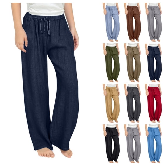 Quotay Girls Pants Casual Lightweight Summer Loose Fit Elastic Waist Plus Size Solid Long Girl'S Trousers 8-14 Years Navy,10-11 Years