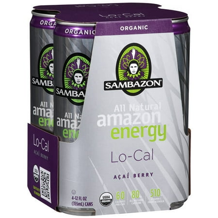 Sambazon All Natural Organic Lo-Cal Acai Berry Energy Drinks, 12 Fl. Oz., 4 Count