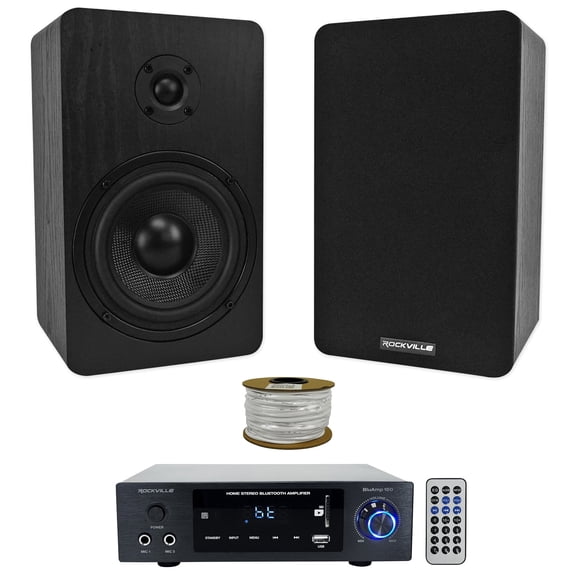 Rockville BLUAMP 150 Amplifier w/ Bluetooth/Optical (2) 5.25" Bookshelf Speakers