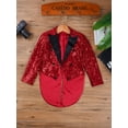 thumbnail image 4 of YUUMIN Kids Boys Sequins Tuxedo Jacket Suit Tailcoat Swallowtail Blazer Wedding Pageant Birthday Burgundy 8, 4 of 7