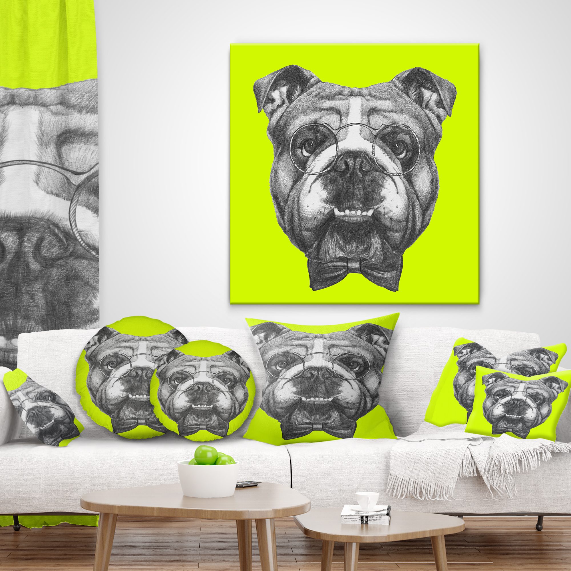 Designart English Bulldog with Bow Tie - Contemporary Animal Throw Pillow - 16x16