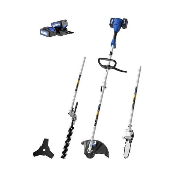 WILD BADGER 40V 4-in-1 Multi-Tool Kit: Weed Wacker, Pole Saw, Hedge Trimmer, Brush Cutter 2*20V 4Ah Batteries & Charger