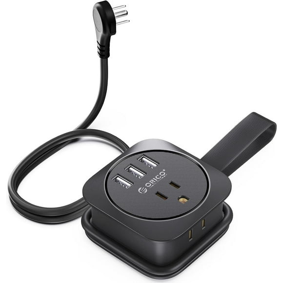 ORICO Travel Power Strip with USB Ports, 3.7ft Wrapped Around Travel Extension Cord with 2 Outlets 3 USB Ports, Flat Plug Power Strip Non Surge Protector for Cruise Essentials, Travel,Home,Dorm Room
