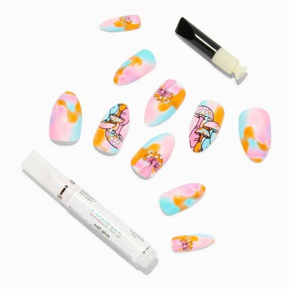 Claire's Multicolored Mushroom Stiletto Vegan Faux Nail Set (24 Pack)
