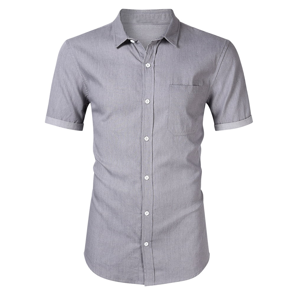 Summer Button Down Tops Short Sleeve Blouse Mens Fashion Denim Dress Shirt 