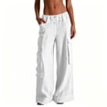 thumbnail image 4 of VBVC Women's Y2K Cotton-Linen Cargo Pants,Drawstring Wide Leg Trousers For Women,Ladies Summer Baggy Beach Sweatpants with Multi Pockets,White,S-2XL, 4 of 6