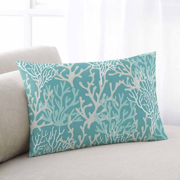 Teal Coral Coastal Throw Pillow Covers, Ocean Nautical Seaside Beach Soft Breathable Pillow Cases with Invisible Zipper for Sleeping, Queen Size Pillowcases for Couch Bed Sofa Chair 20x30 Inches