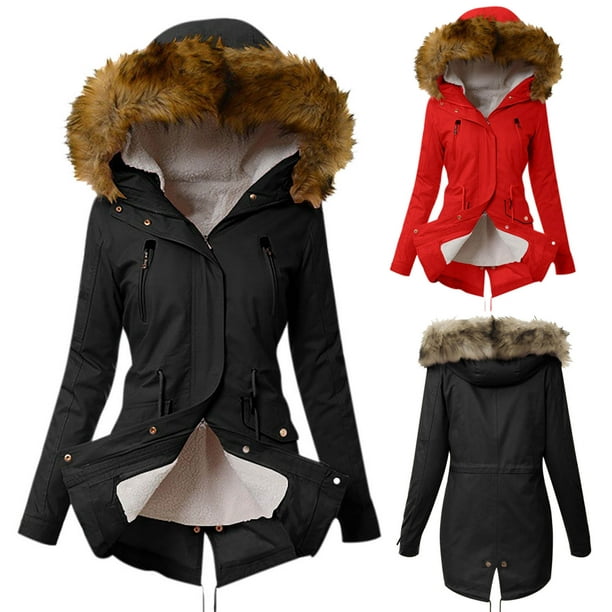Womens Ladies Jacket Winter Warm Solid Turn Coat Hooded Collar