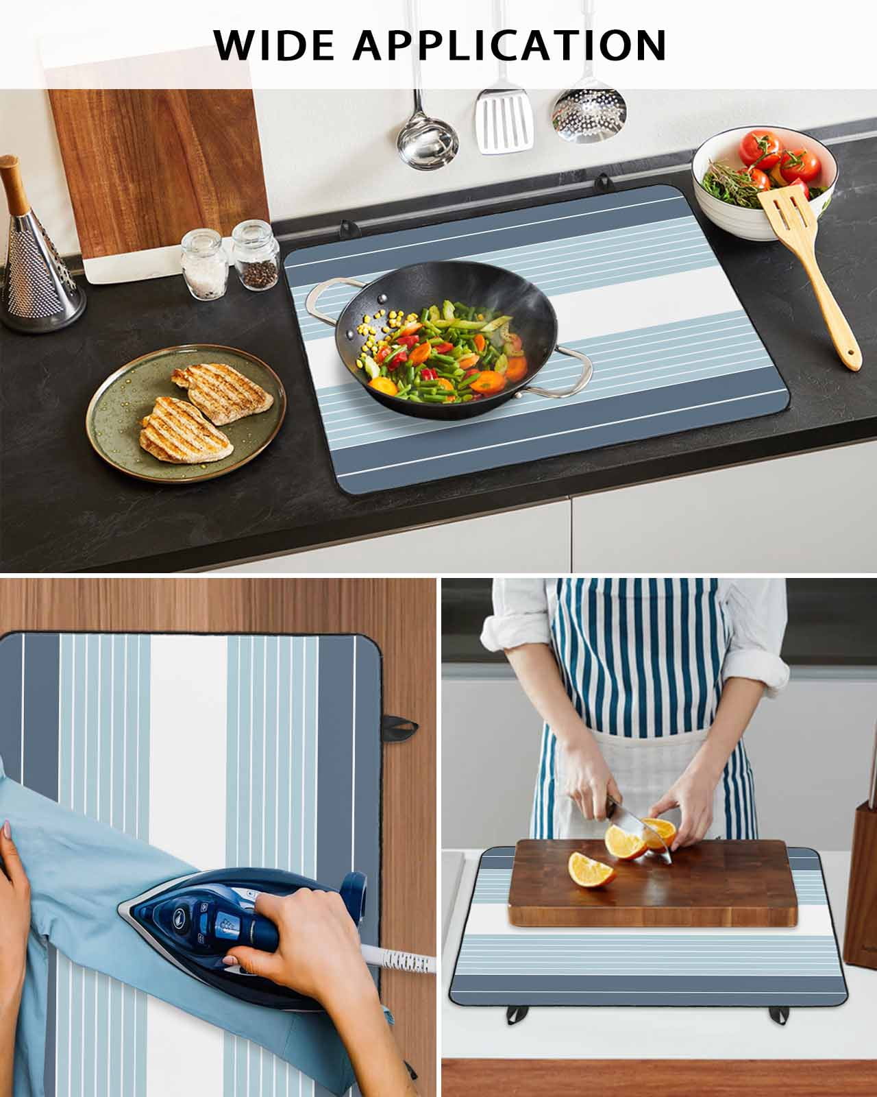 nqOlkjepod Large Induction Cooktop Protector Mat 24"x21", Haze Blue Aqua Stripe Stove Top Covers for Electric Stove, Modern Art Horizontal Striped Stove Burner Cover Mats, Glass Top Stove Cover