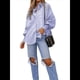 thumbnail image 2 of Blusa Estilo Boyfriend A Rayas con Puños Fruncidos para Mujer, Estilo Túnica Informal con Mangas con Volantes y Bolsillos, Rayas Azules, Talla L, 2 of 7