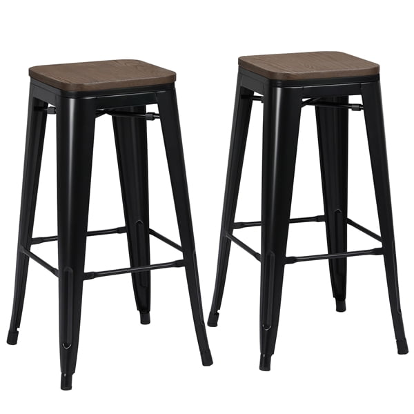 30 Inches Metal Bar Stools Indoor Outdoor Bartool Black 331lb Capacity