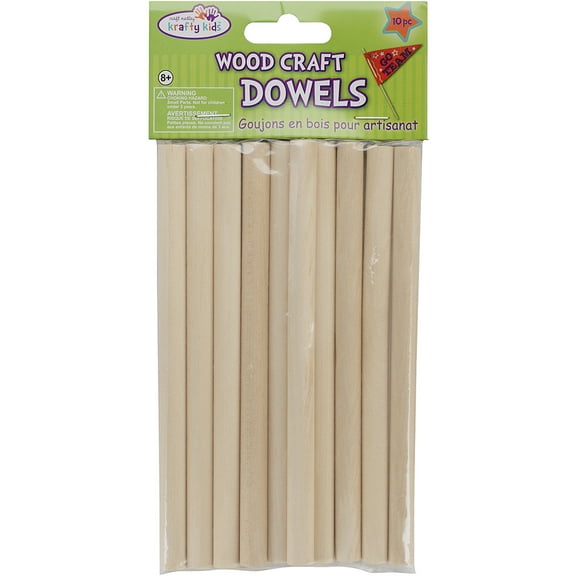 Krafty Kids Dowel Rods - 3/8" W x 6" L, Pkg of 10