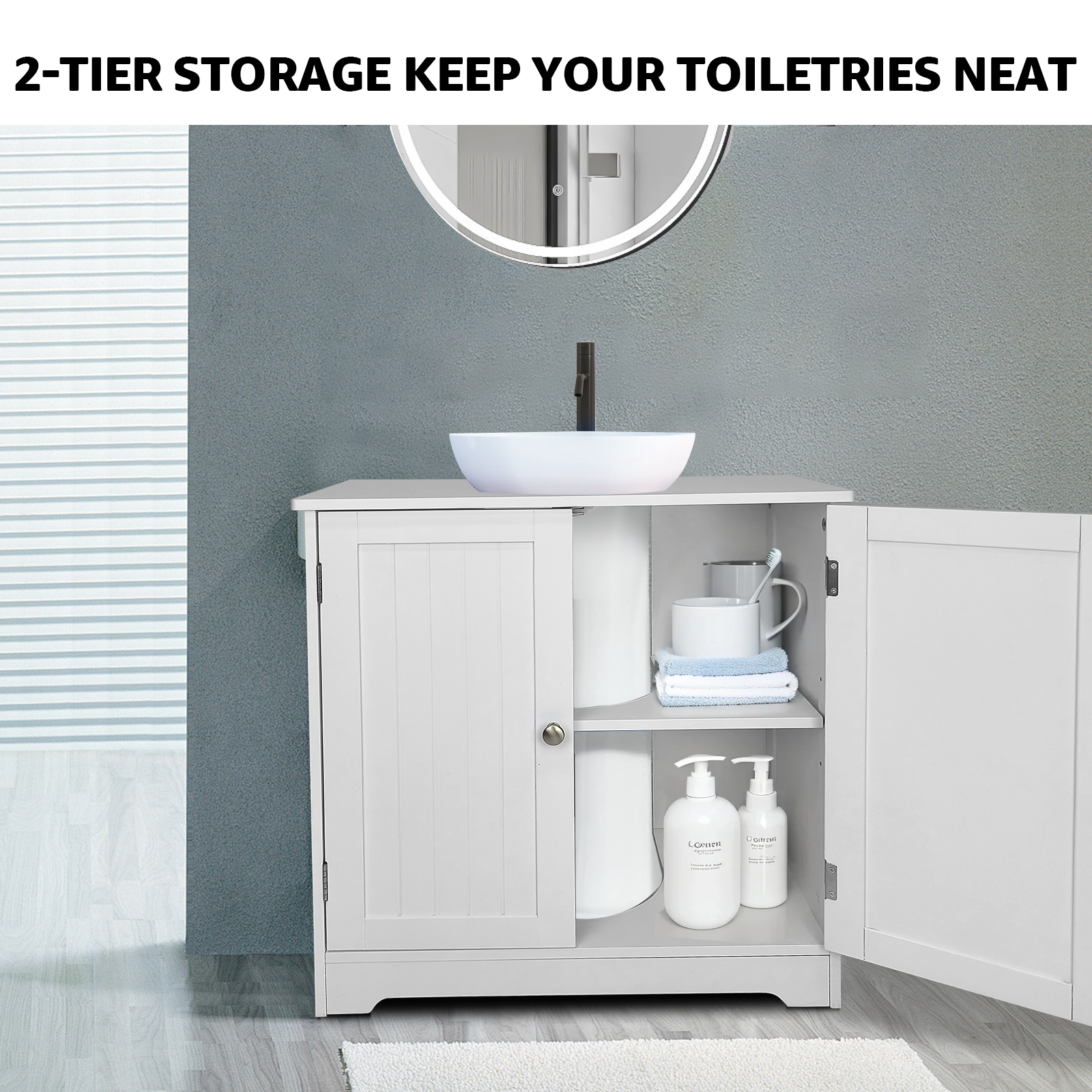 Jacgood Bathroom Vanity Under Sink Pedestal with 2 Doors, Bathroom Sink Cabinet with Adjustable Shelf, Sink Storage Cabinet, Under Sink Cabinet, White