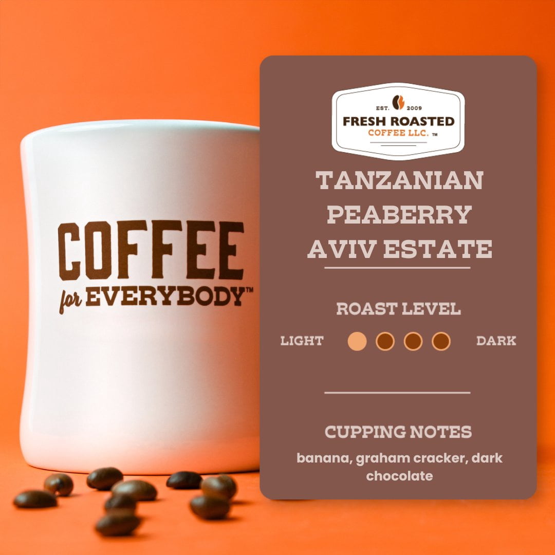 Fresh Roasted Coffee, Tanzanian Peaberry Coffee, Light Roast, Whole Bean, 80 oz 5 lbs