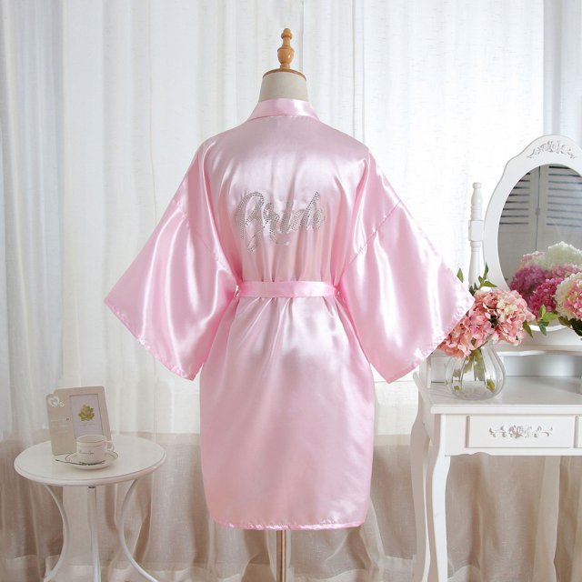 Vestido de novia de color sólido con diamantes de imitación, vestido de maquillaje, camisón de boda, cárdigan de seda sintética para mujer